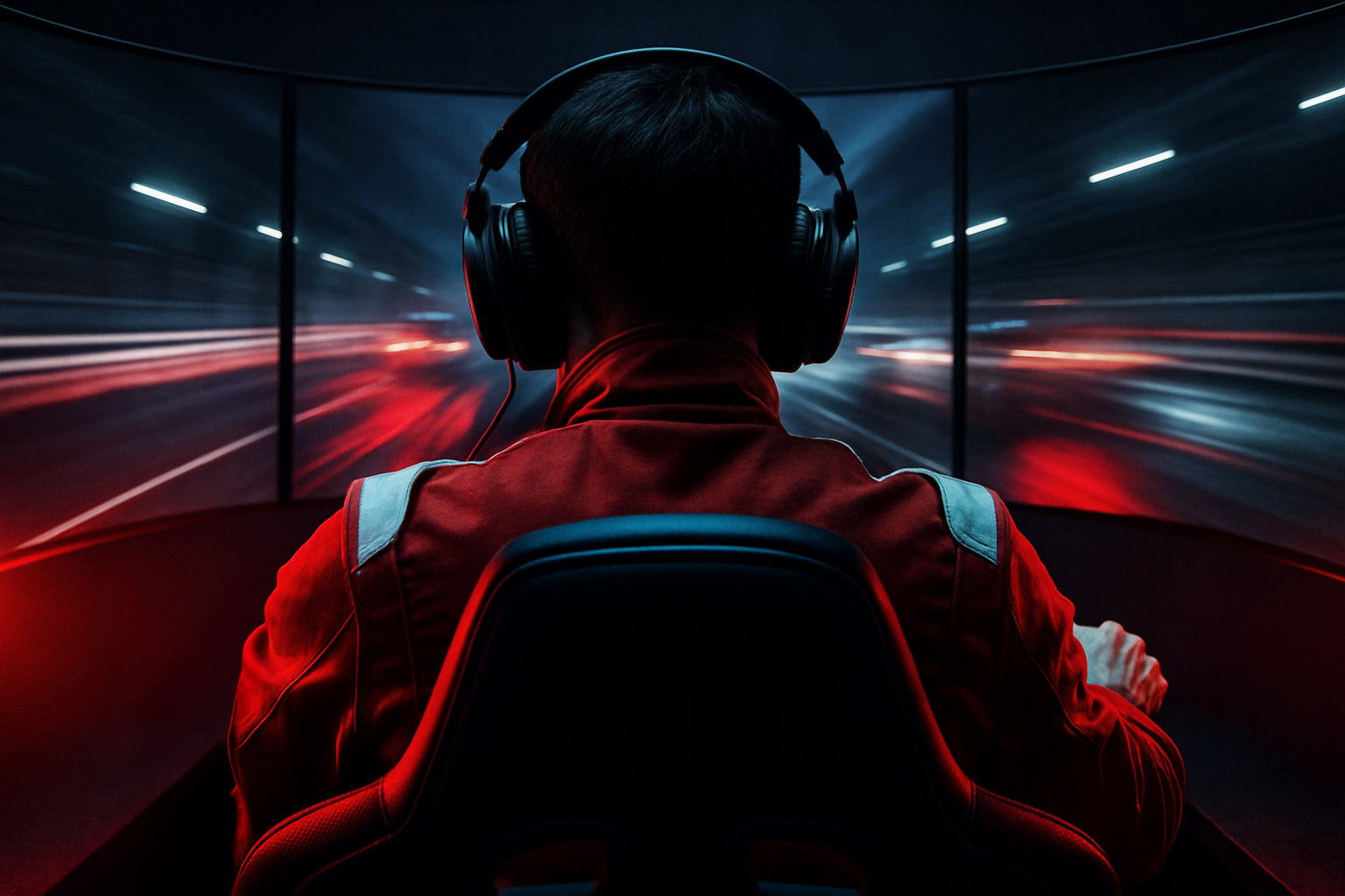 Person driving a racing simulator